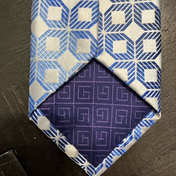 Vintage Blue & White Squared Diamond Tie Men Classic Buisness Wedding Tie - Picture 5 of 7